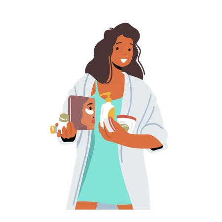 Woman Applying Lotion And Skin Care Product  Illustration