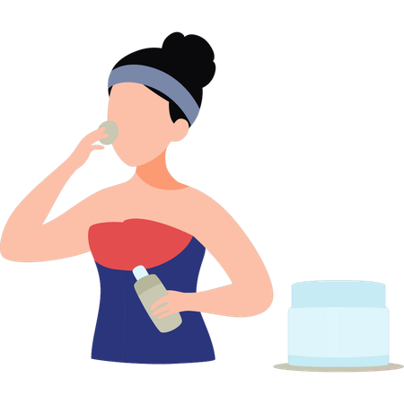 Woman Applying Lotion On Her Face  Illustration