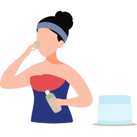 Woman Applying Lotion On Her Face  Illustration