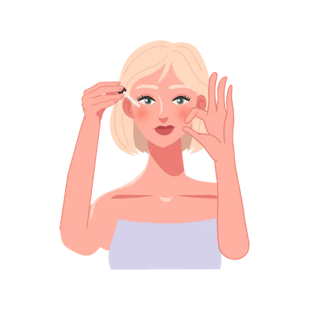 Healthy Skin Rituals Concept Woman With Dropper Applying Moisturizing Serum With Ok Hand Sign Illustration