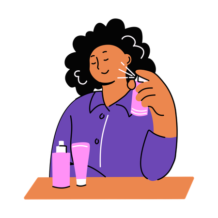 Woman applying perfume on self  Illustration