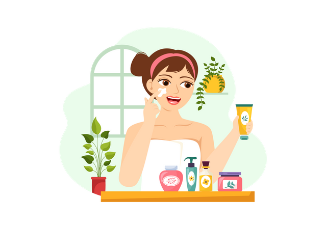 Woman Applying Skin Care Product  Illustration