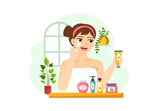 Woman Applying Skin Care Product  Illustration