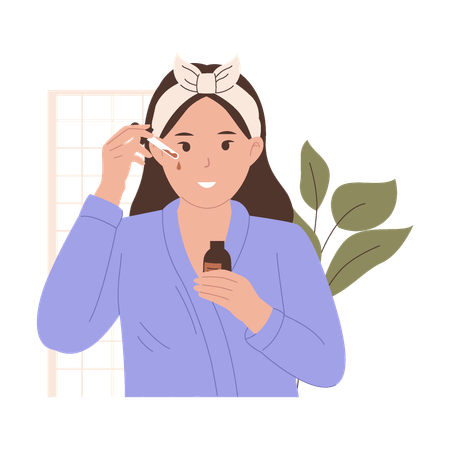 Woman Applying Skincare Serum at Home  Illustration