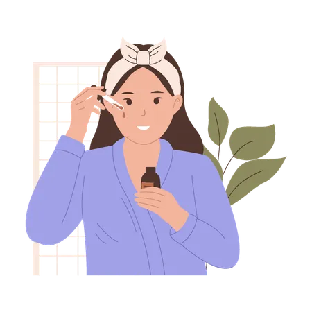 Woman Applying Skincare Serum at Home  Illustration