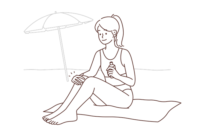 Woman applying sun screen on body  Illustration