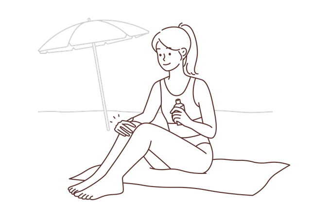 Woman applying sun screen on body  Illustration