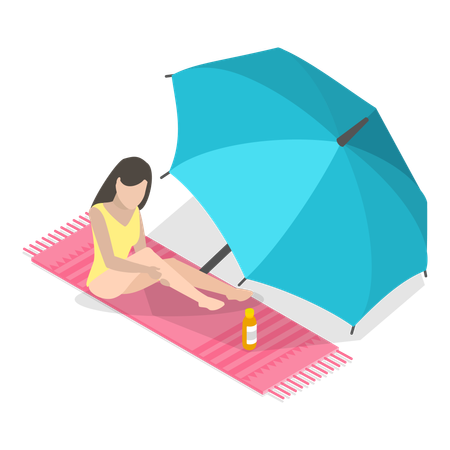 Woman applying sunscreen on beach  Illustration