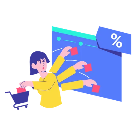 Woman applying voucher for discount on online shopping  Illustration