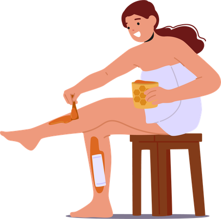 Woman Applying Warm Sugar Paste To Legs  Illustration