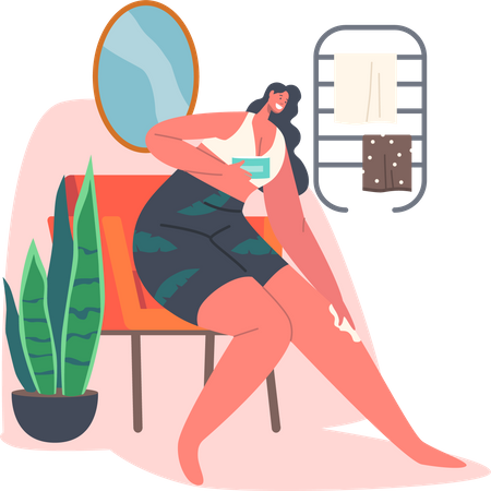 Woman applying wax on her legs  イラスト