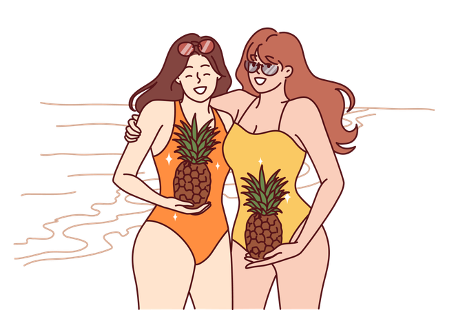 Woman are enjoying on beach  Illustration