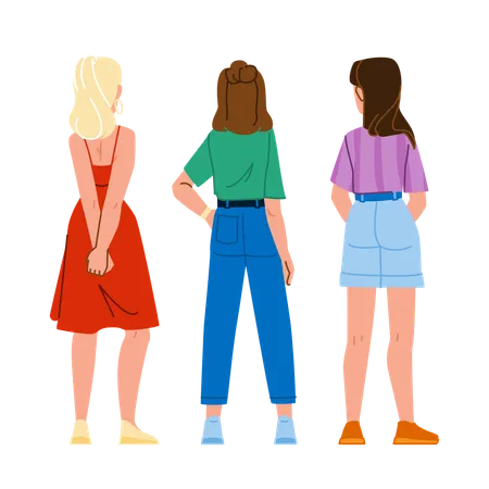 White Woman Back Vector Happy Fashion Rear View Standing Model White Woman Back Character People Flat Cartoon Illustration Illustration