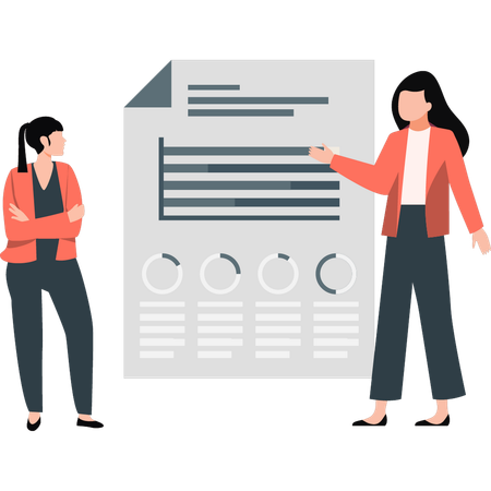 Woman are pointing business document  Illustration