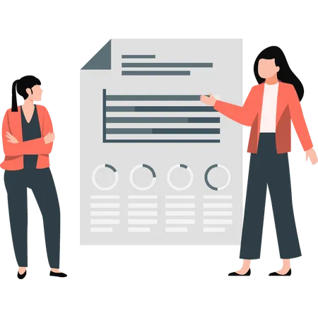 Woman are pointing business document  Illustration