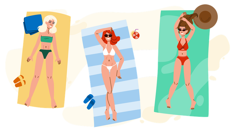 Woman are sunbathing at beach  Illustration