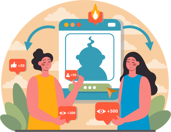 Woman are viewing at social media content  Illustration