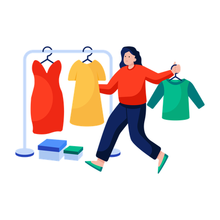 Woman arranges Clothes on racks  Illustration