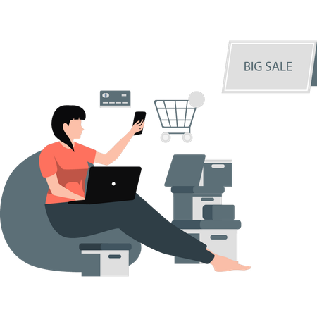 Woman arranging big sale  Illustration