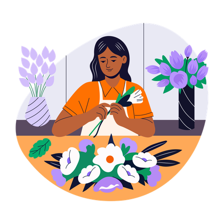 Woman Arranging flowers  Illustration