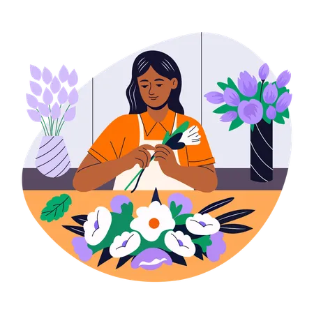 Woman Arranging flowers  Illustration