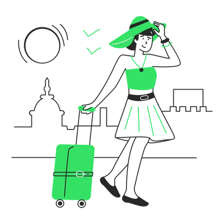 Woman arrived at her destination  Illustration