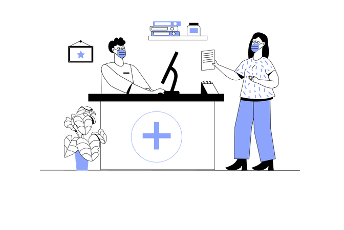 Woman arrives at Hospital reception  Illustration