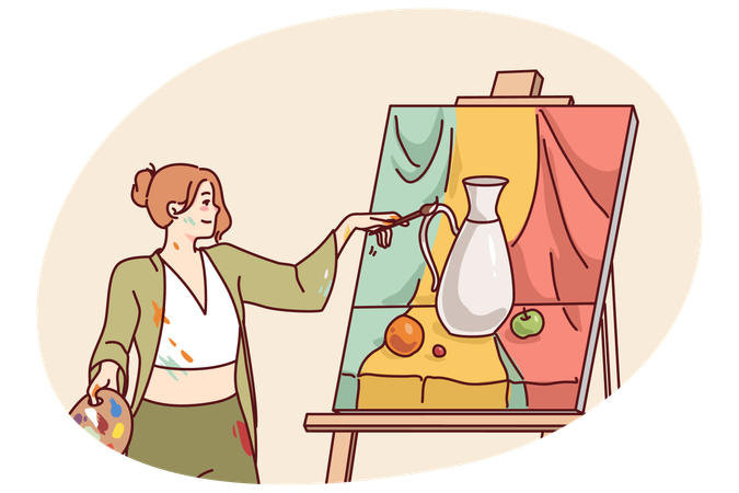 Woman artist painting picture  Illustration