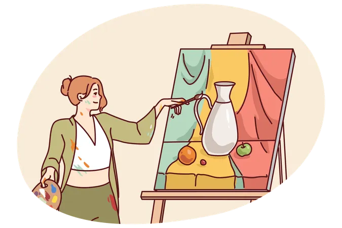 Woman artist painting picture  Illustration