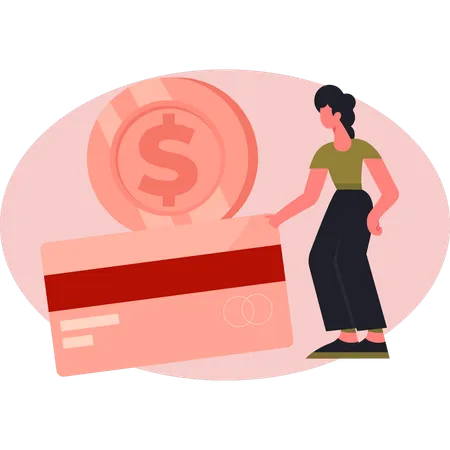 Woman asking about credit money  Illustration