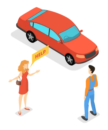 Woman asking for help during car wreck Illustration