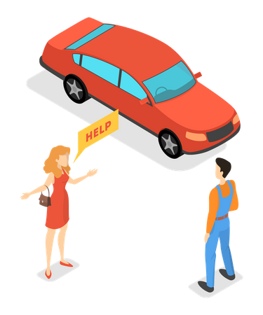 Woman asking for help during car wreck  Illustration