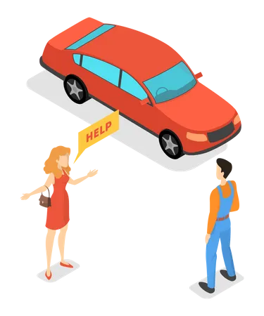 Woman asking for help during car wreck  Illustration