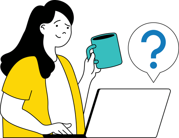 Woman  asking question online  イラスト