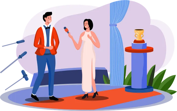 Woman asking question to man Illustration