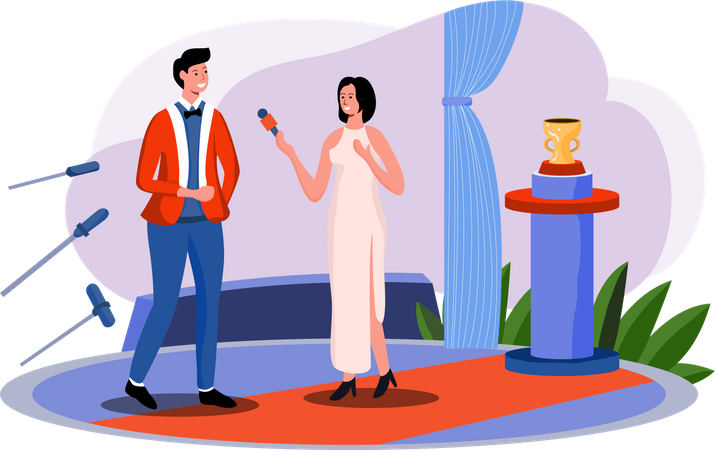 Woman asking question to man  イラスト