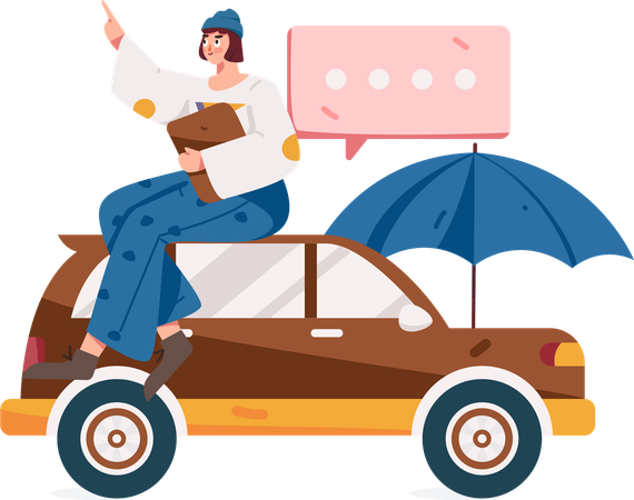 Woman asks questions on car insurance policy  Illustration