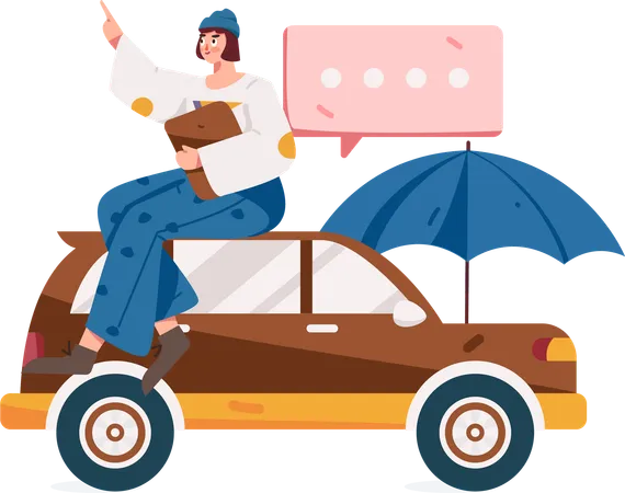 Woman asks questions on car insurance policy  Illustration