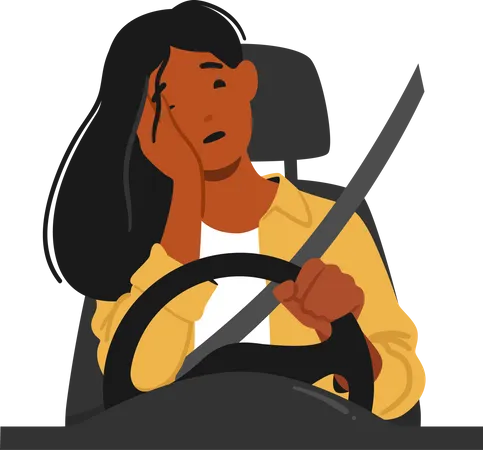 Woman Asleep While Driving  Illustration