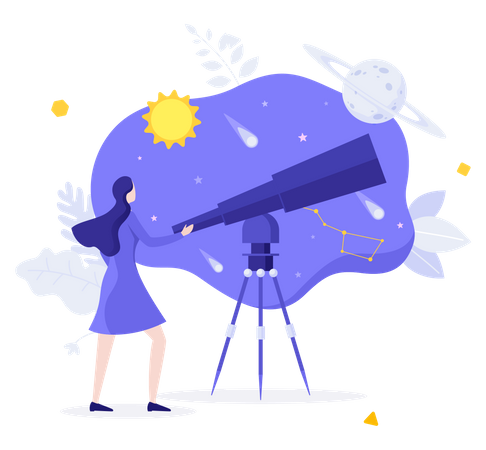 Woman Astronomer Observing Sky Illustration