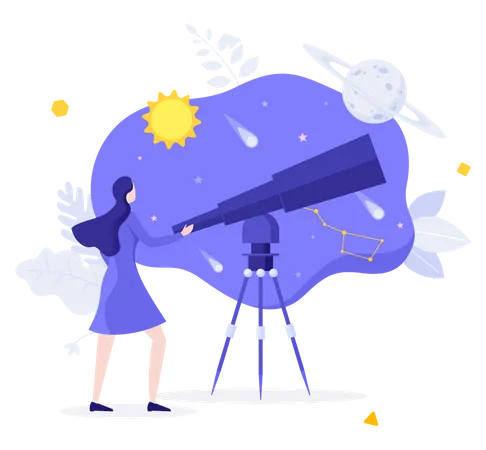 Woman Astronomer Observing Sky  Illustration