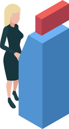 Woman at bank atm  イラスト