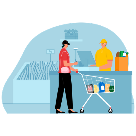 Woman at billing counter  Illustration