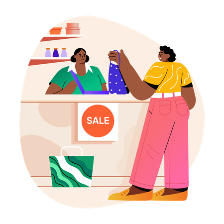 Woman at Checkout Counter  Illustration