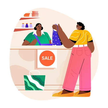 Woman at Checkout Counter  Illustration