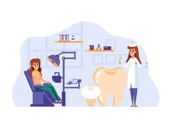 Woman at dental appointment with dentist Illustration