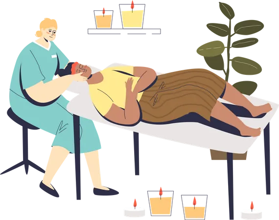 Woman at face skin care beauty spa visit with professional beautician doing procedure Illustration