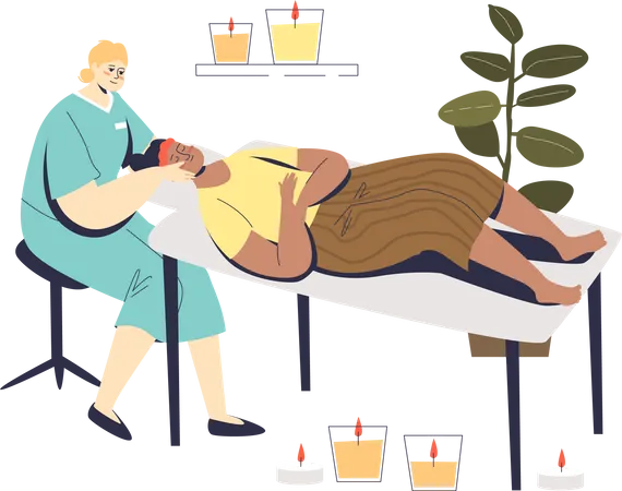 Woman at face skin care beauty spa visit with professional beautician doing procedure  Illustration