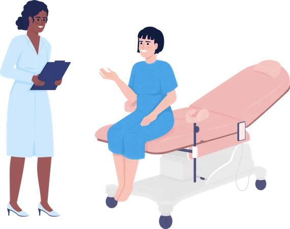 Woman At Gynecologist Appointment Semi Flat Color Vector Characters Editable Figures Full Body People On White Female Health Simple Cartoon Style Illustrations For Web Graphic Design And Animation Illustration