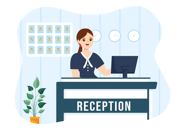 Woman at Hotel Reception  Illustration